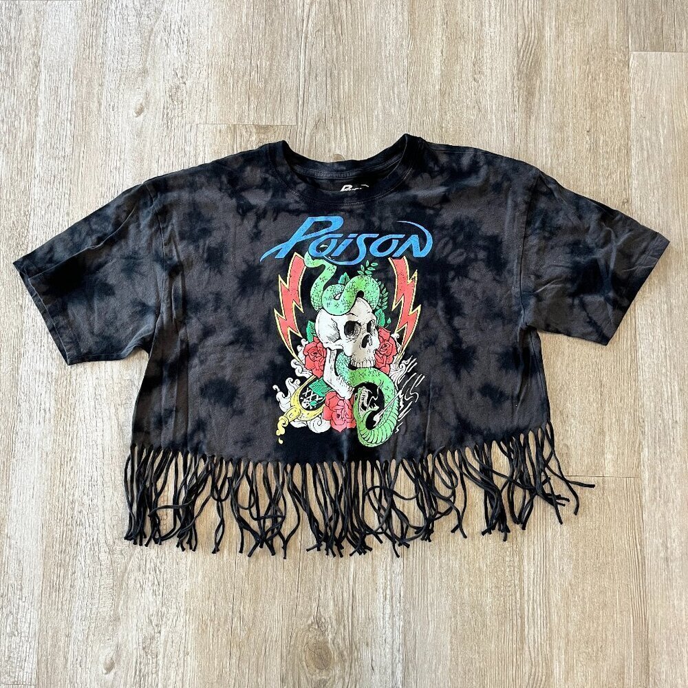 Womens Poison Black Cropped Fringe Tshirt - M